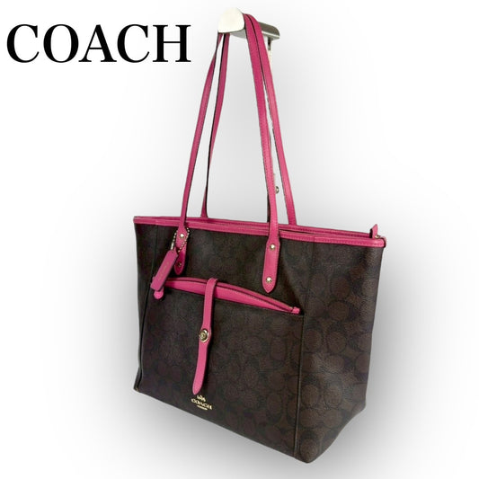 ６２ COACH コーチ トートバッグ シグネチャー ブラウン×ピンク E1747 F23860