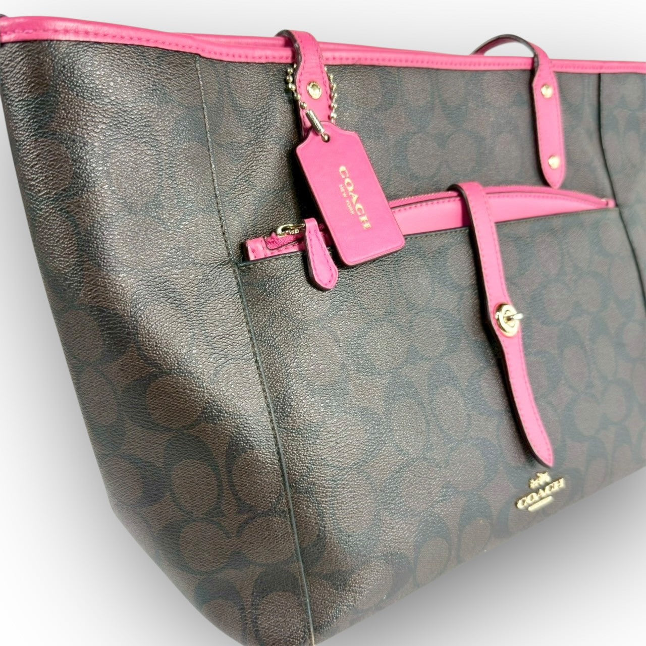 ６２ COACH コーチ トートバッグ シグネチャー ブラウン×ピンク E1747 F23860