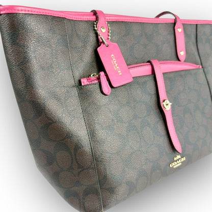 ６２ COACH コーチ トートバッグ シグネチャー ブラウン×ピンク E1747 F23860