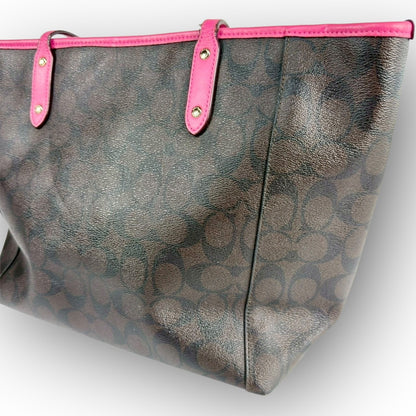 ６２ COACH コーチ トートバッグ シグネチャー ブラウン×ピンク E1747 F23860
