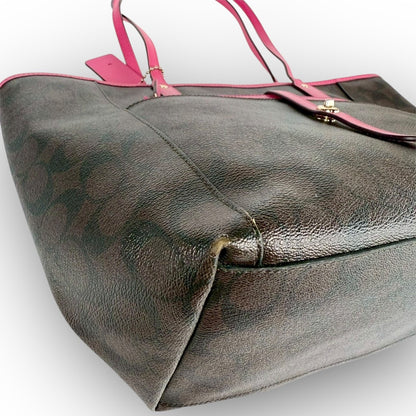 ６２ COACH コーチ トートバッグ シグネチャー ブラウン×ピンク E1747 F23860