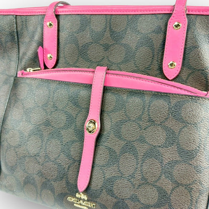 ６２ COACH コーチ トートバッグ シグネチャー ブラウン×ピンク E1747 F23860