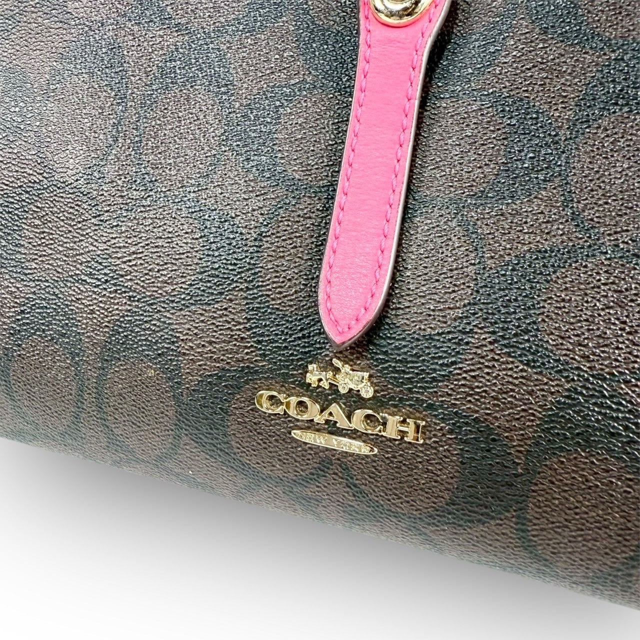 ６２ COACH コーチ トートバッグ シグネチャー ブラウン×ピンク E1747 F23860