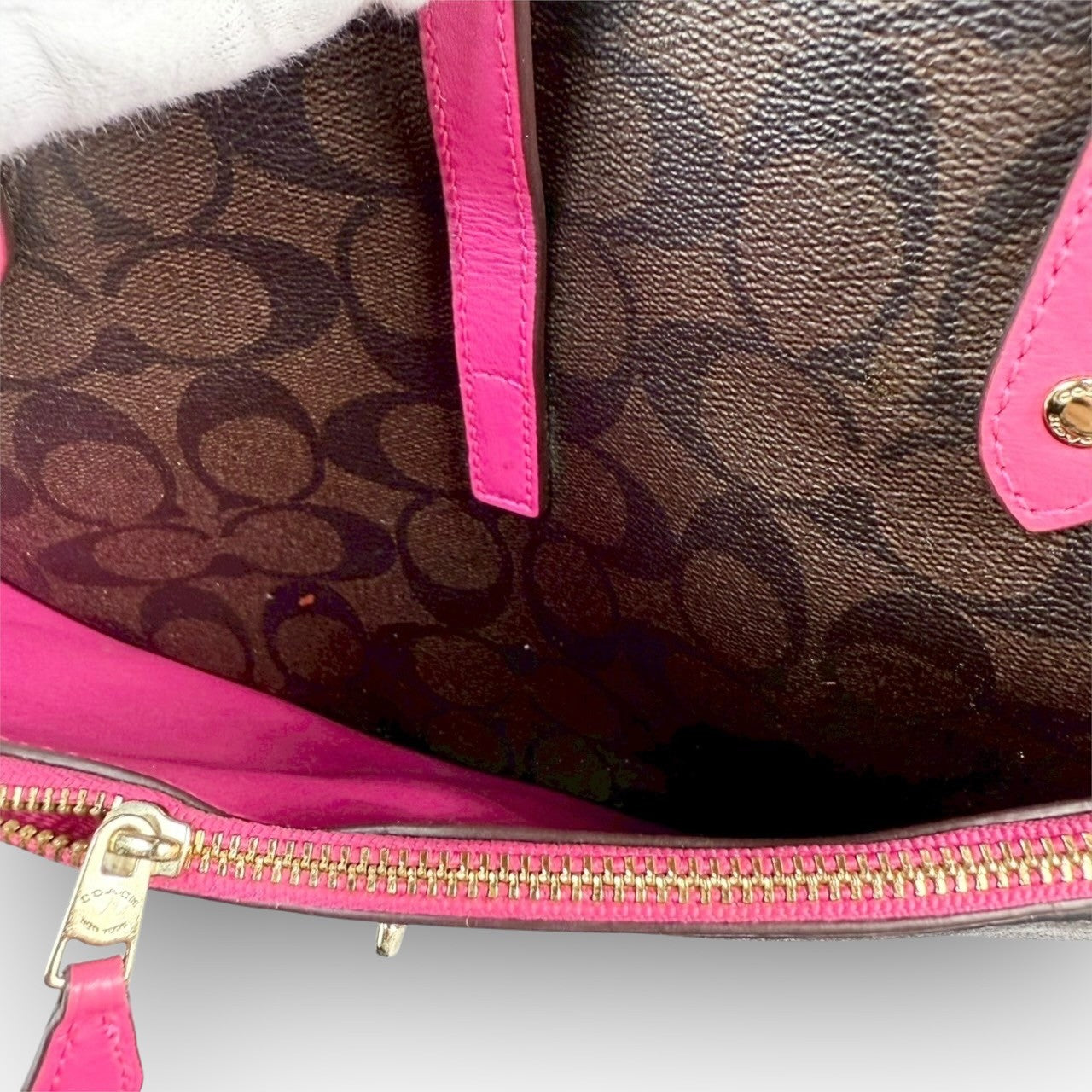 ６２ COACH コーチ トートバッグ シグネチャー ブラウン×ピンク E1747 F23860
