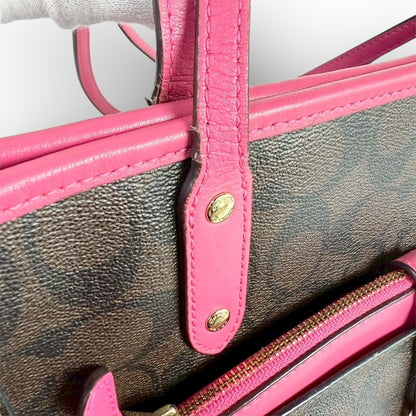 ６２ COACH コーチ トートバッグ シグネチャー ブラウン×ピンク E1747 F23860