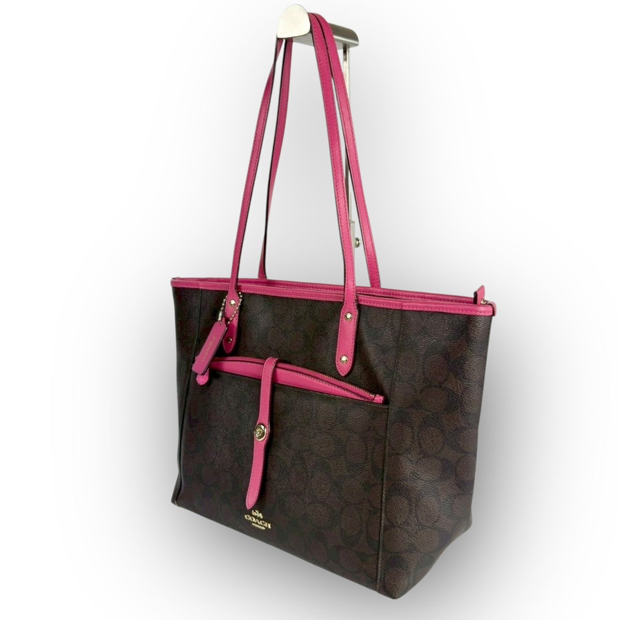 ６２ COACH コーチ トートバッグ シグネチャー ブラウン×ピンク E1747 F23860