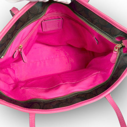 ６２ COACH コーチ トートバッグ シグネチャー ブラウン×ピンク E1747 F23860
