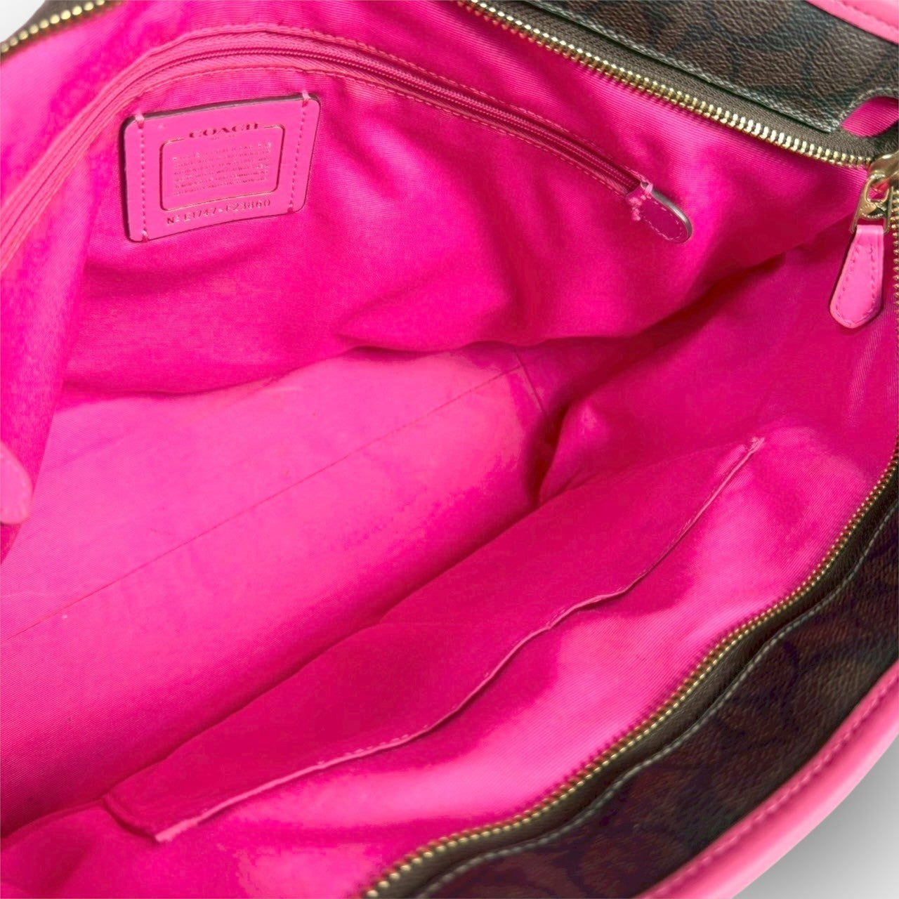 ６２ COACH コーチ トートバッグ シグネチャー ブラウン×ピンク E1747 F23860
