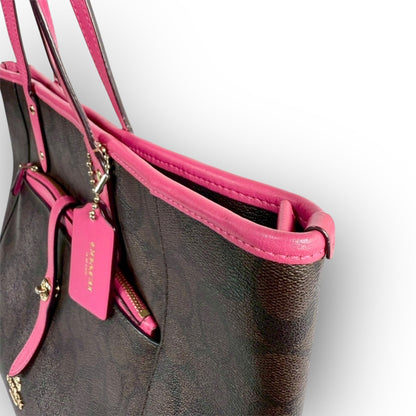 ６２ COACH コーチ トートバッグ シグネチャー ブラウン×ピンク E1747 F23860