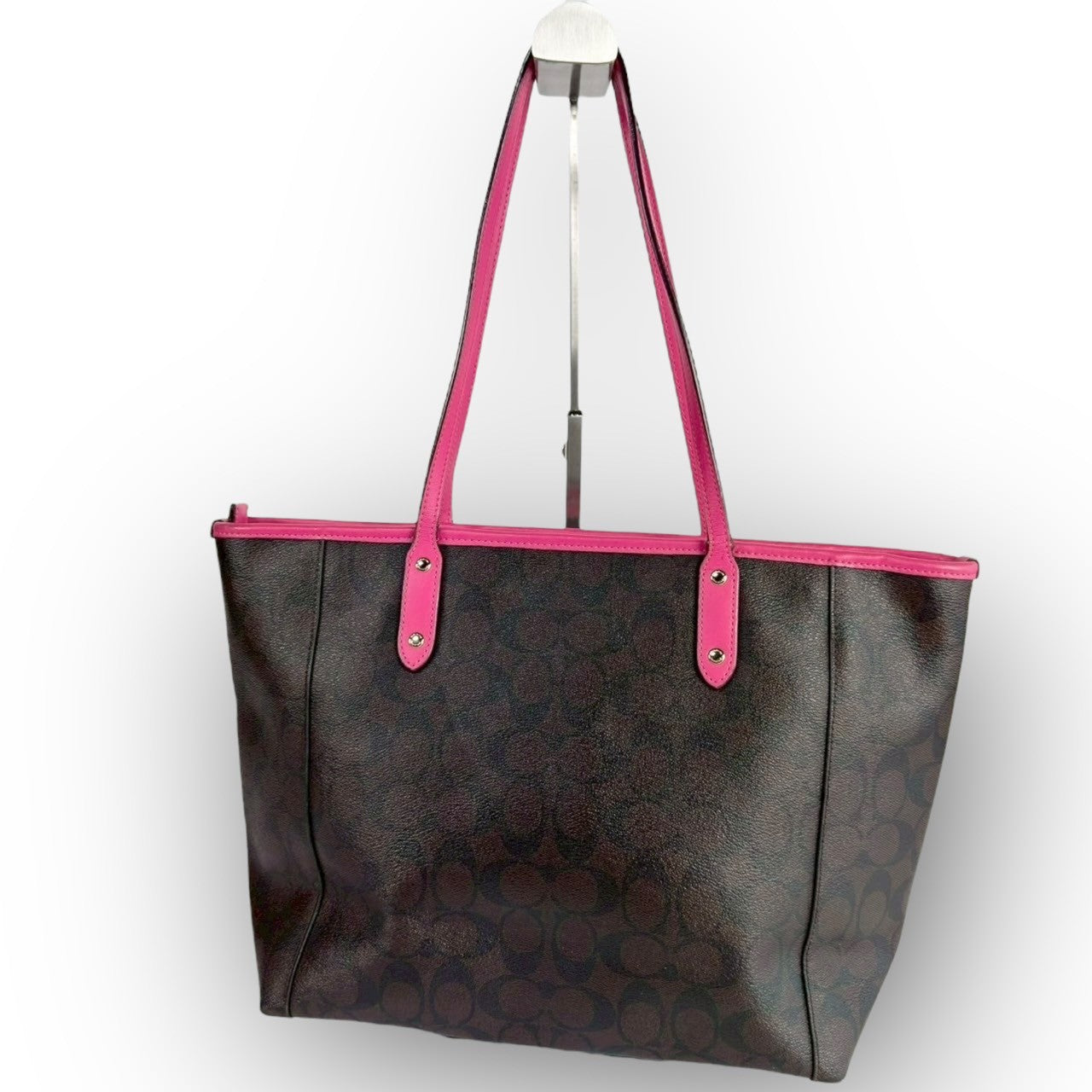 ６２ COACH コーチ トートバッグ シグネチャー ブラウン×ピンク E1747 F23860
