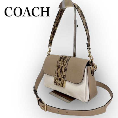 ６３ COACH コーチ 2way 型押し ショルダーバッグ ベージュ×アイボリー