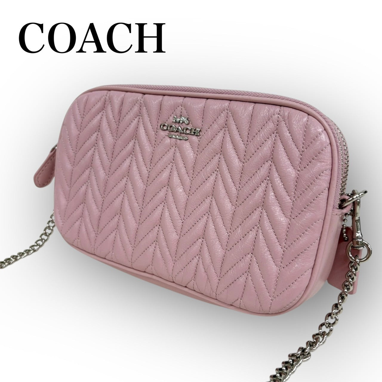 ６４COACH コーチ チェーンクロスボディ ミニポーチ ショルダー ピンク