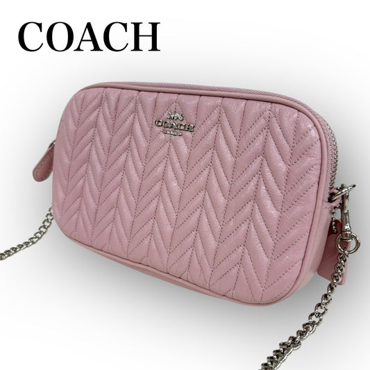 ６４COACH コーチ チェーンクロスボディ ミニポーチ ショルダー ピンク