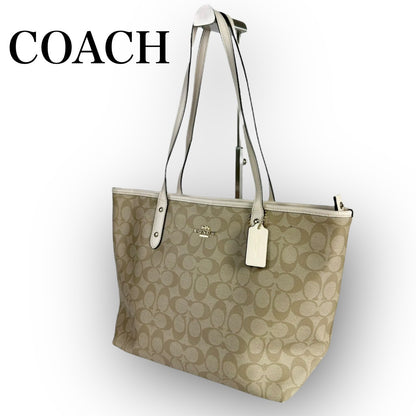 ６５ COACH コーチ トートバッグ シグネチャー ベージュ×ホワイト