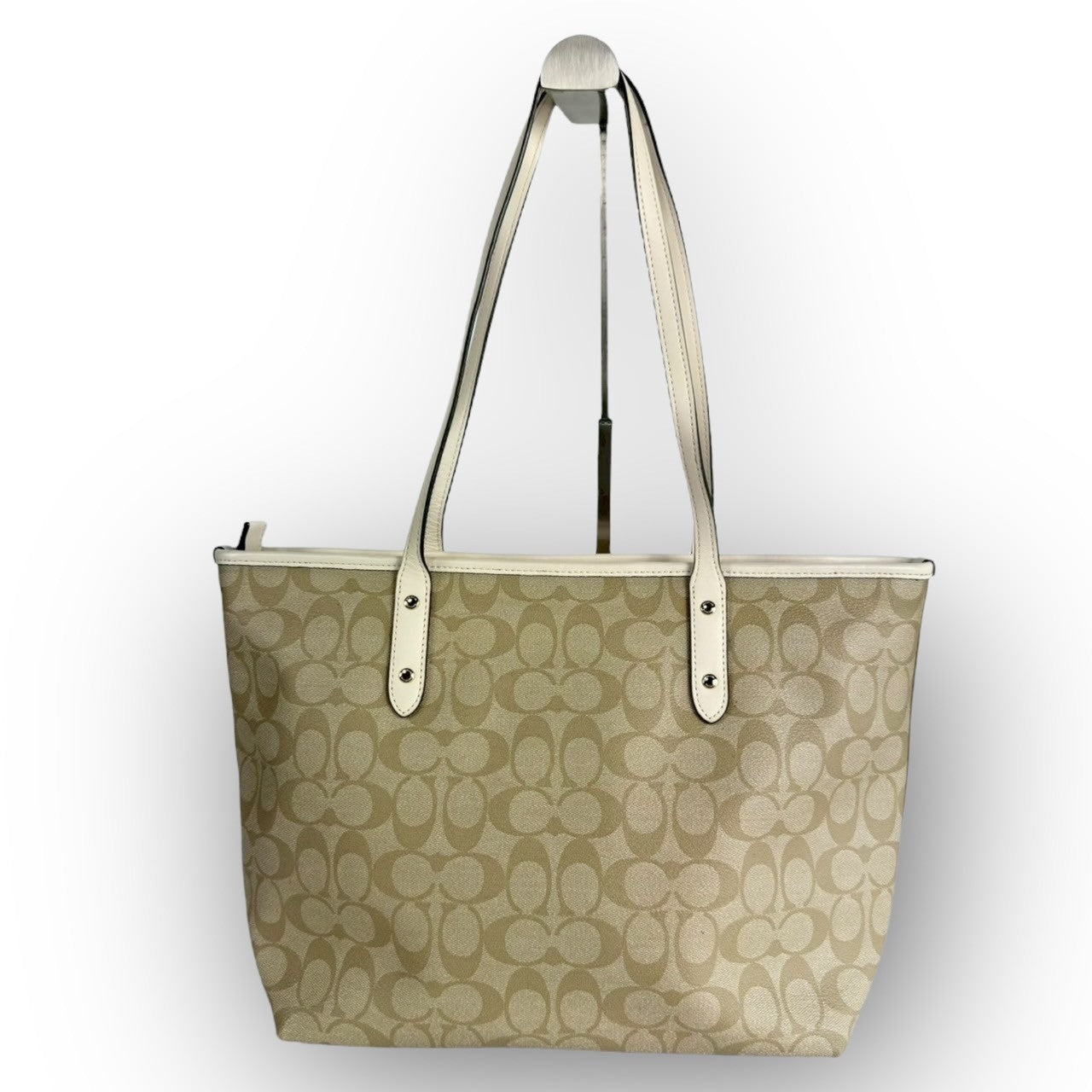 ６５ COACH コーチ トートバッグ シグネチャー ベージュ×ホワイト