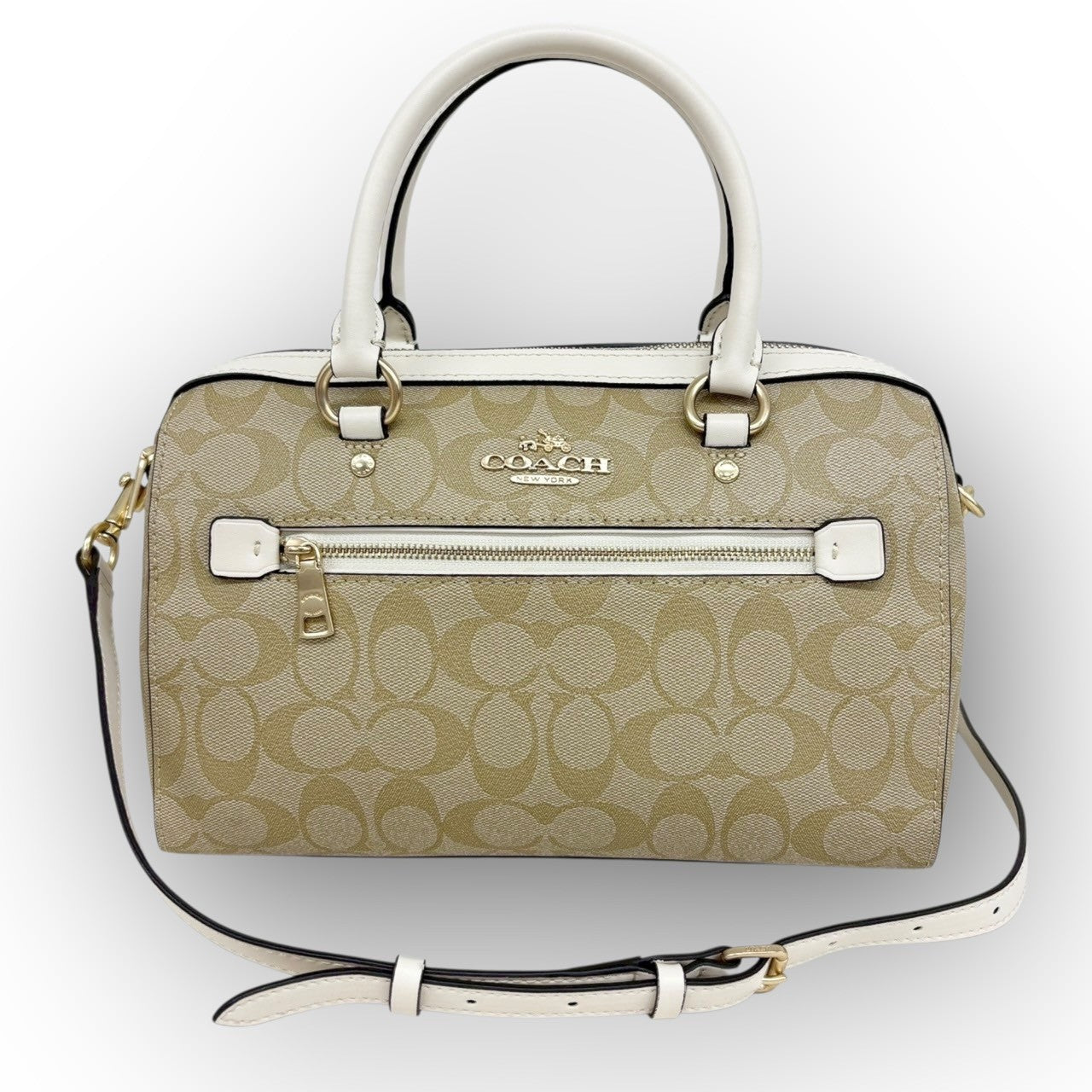 ６９ COACH コーチ PVCレザー 2way ショルダーバッグ ベージュ×ホワイト