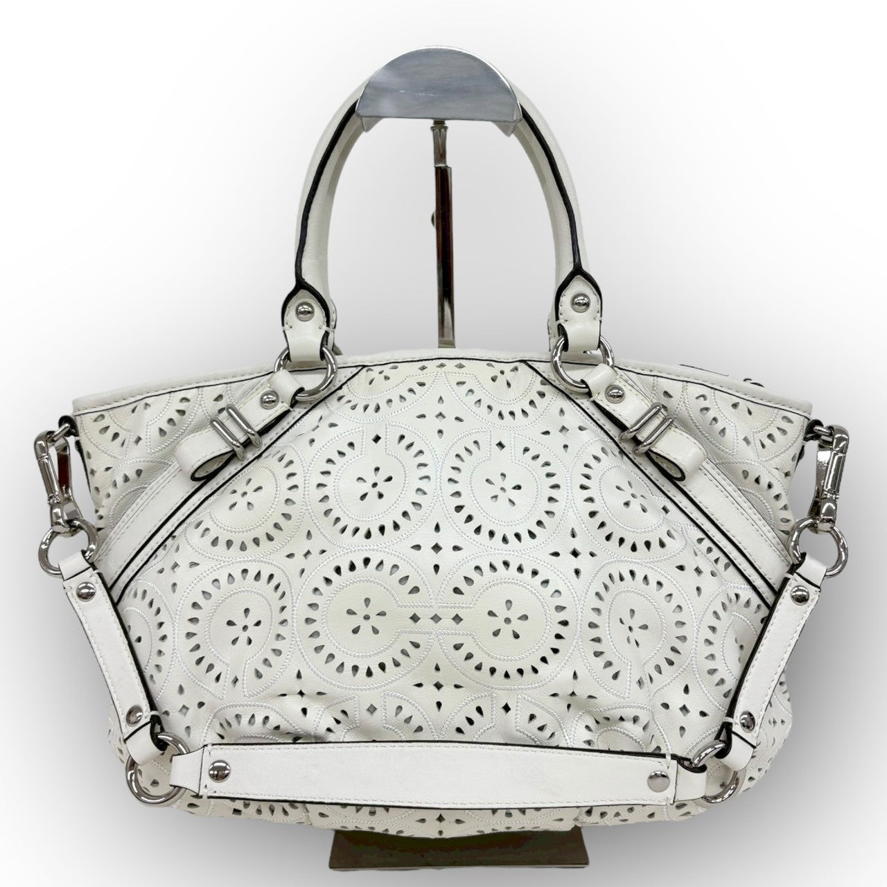 ７３ COACH コーチ パンチングレザー 2way バッグ ホワイト