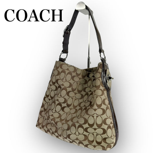 ７７ COACH コーチ トートバッグ シグネチャー ベージュ×ブラウンJ1176 F16538