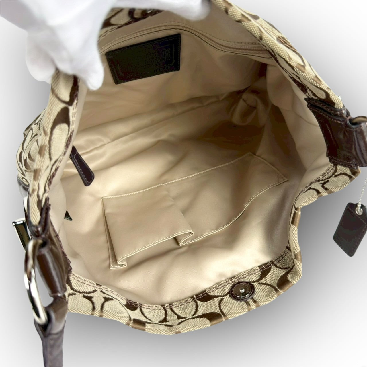 ７７ COACH コーチ トートバッグ シグネチャー ベージュ×ブラウンJ1176 F16538
