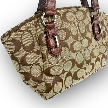 ８１ COACH コーチ ハンドバッグ ミニバッグ シグネチャー ブラウン
