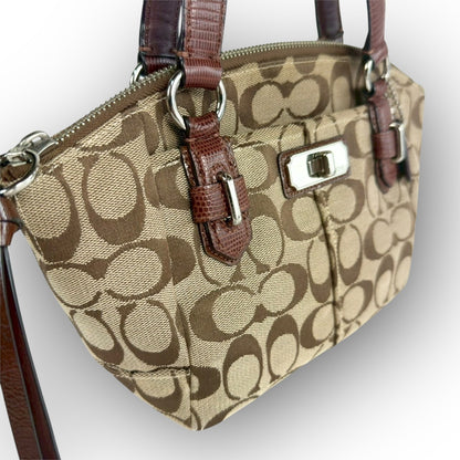 ８１ COACH コーチ ハンドバッグ ミニバッグ シグネチャー ブラウン