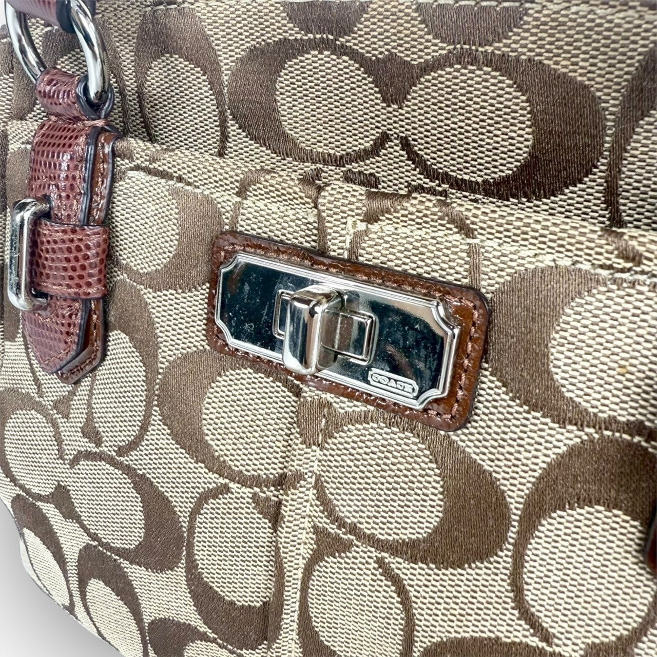 ８１ COACH コーチ ハンドバッグ ミニバッグ シグネチャー ブラウン