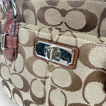 ８１ COACH コーチ ハンドバッグ ミニバッグ シグネチャー ブラウン