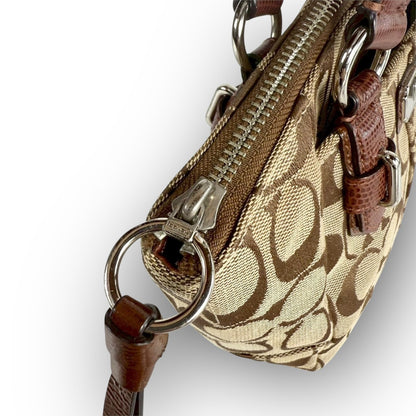 ８１ COACH コーチ ハンドバッグ ミニバッグ シグネチャー ブラウン