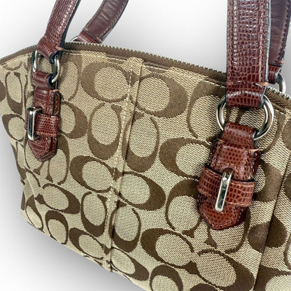 ８１ COACH コーチ ハンドバッグ ミニバッグ シグネチャー ブラウン