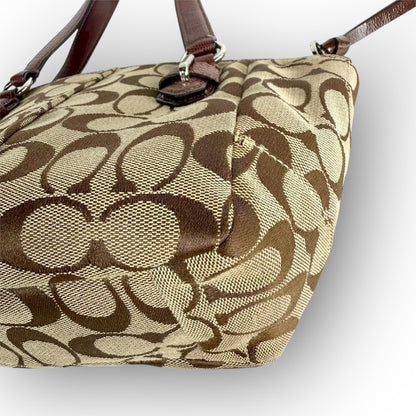 ８１ COACH コーチ ハンドバッグ ミニバッグ シグネチャー ブラウン