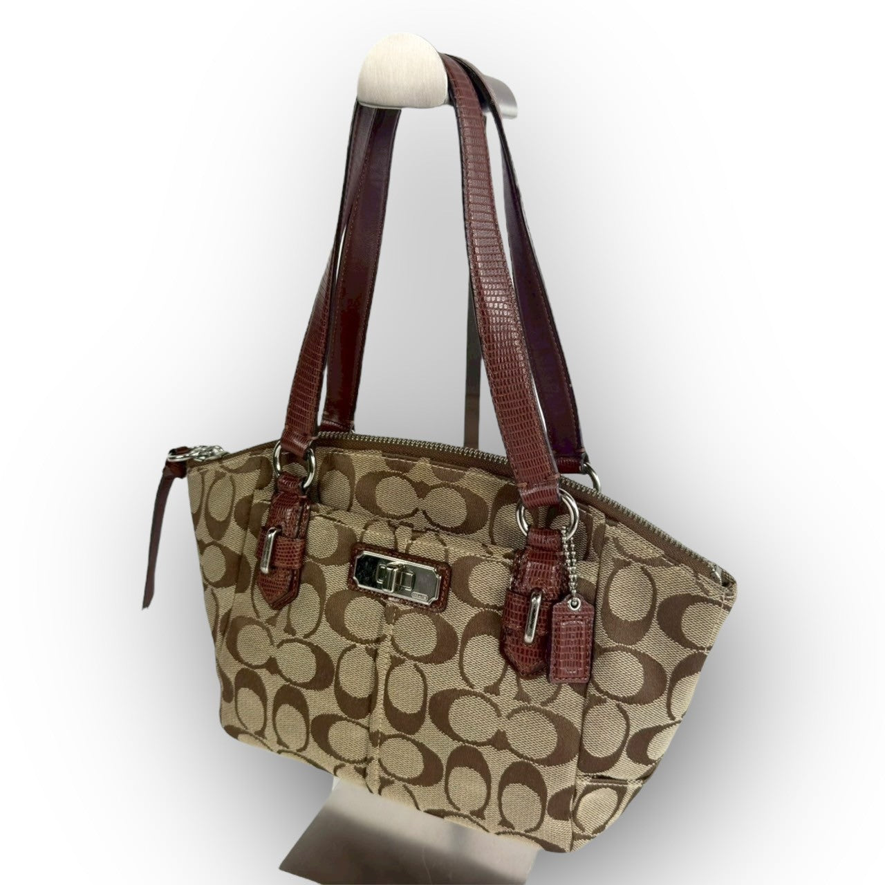 ８１ COACH コーチ ハンドバッグ ミニバッグ シグネチャー ブラウン