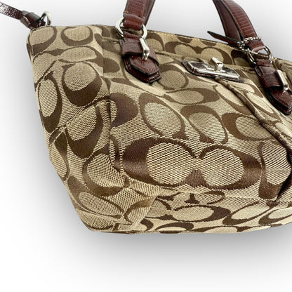 ８１ COACH コーチ ハンドバッグ ミニバッグ シグネチャー ブラウン