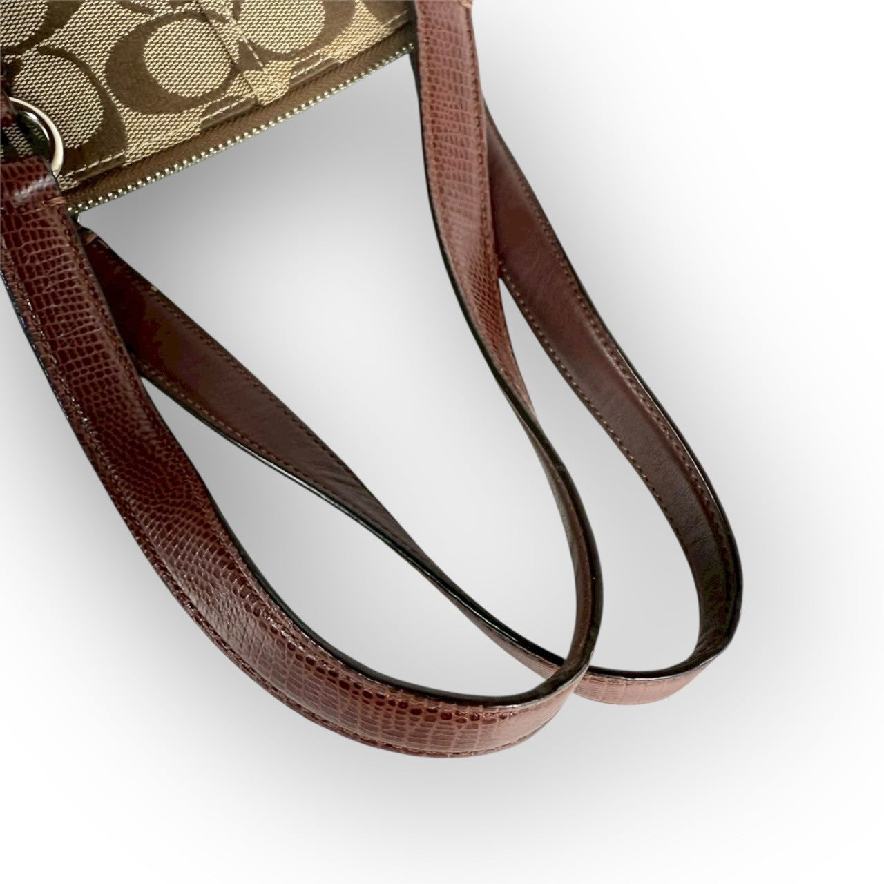 ８１ COACH コーチ ハンドバッグ ミニバッグ シグネチャー ブラウン