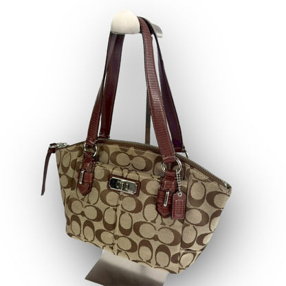 ８１ COACH コーチ ハンドバッグ ミニバッグ シグネチャー ブラウン