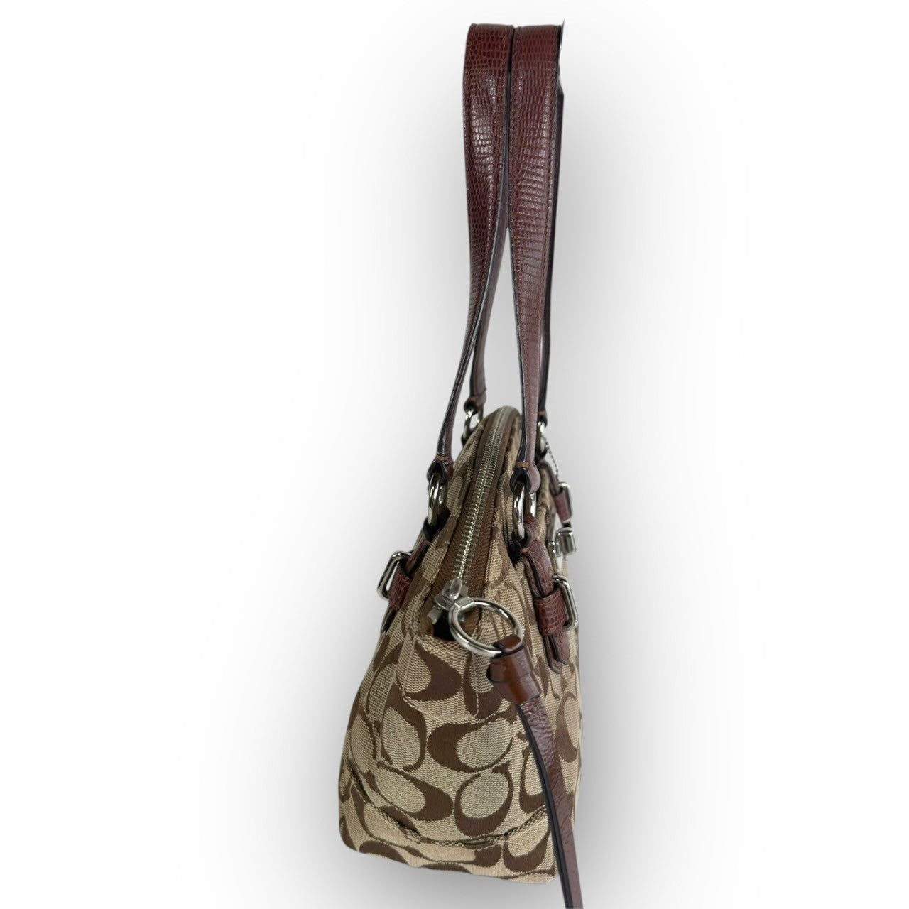 ８１ COACH コーチ ハンドバッグ ミニバッグ シグネチャー ブラウン