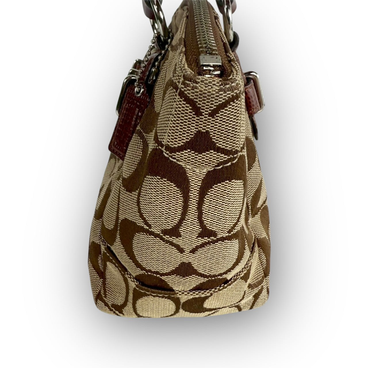８１ COACH コーチ ハンドバッグ ミニバッグ シグネチャー ブラウン