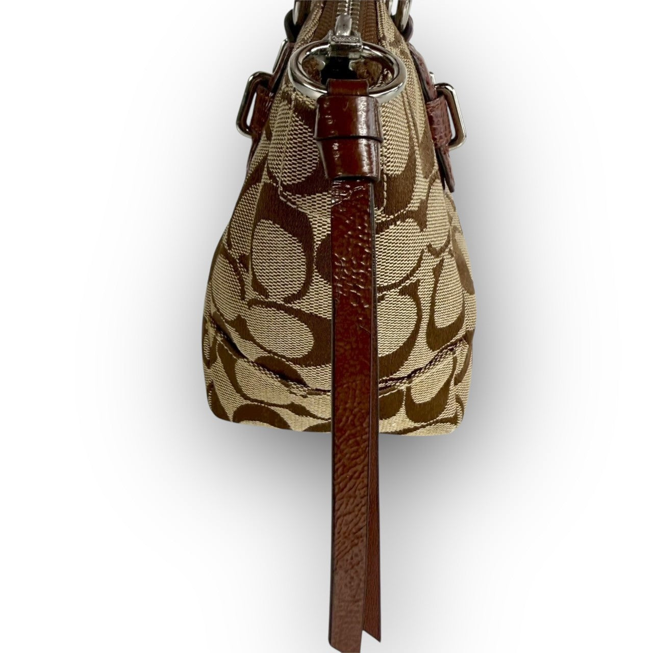 ８１ COACH コーチ ハンドバッグ ミニバッグ シグネチャー ブラウン