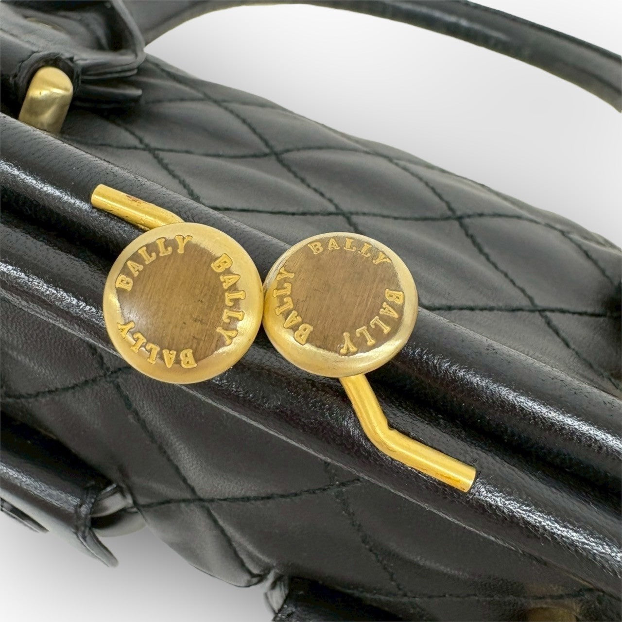 ８４ BALLY バリー キルティング レザー ハンドバッグ ブラック 黒