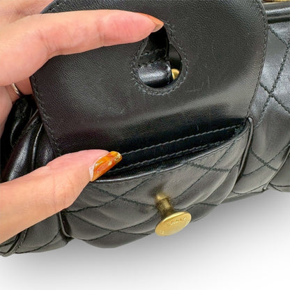 ８４ BALLY バリー キルティング レザー ハンドバッグ ブラック 黒