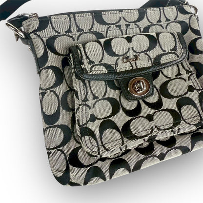 ８７ COACH コーチ ショルダーバッグ シグネチャー ブラック×グレー ミニバッグ