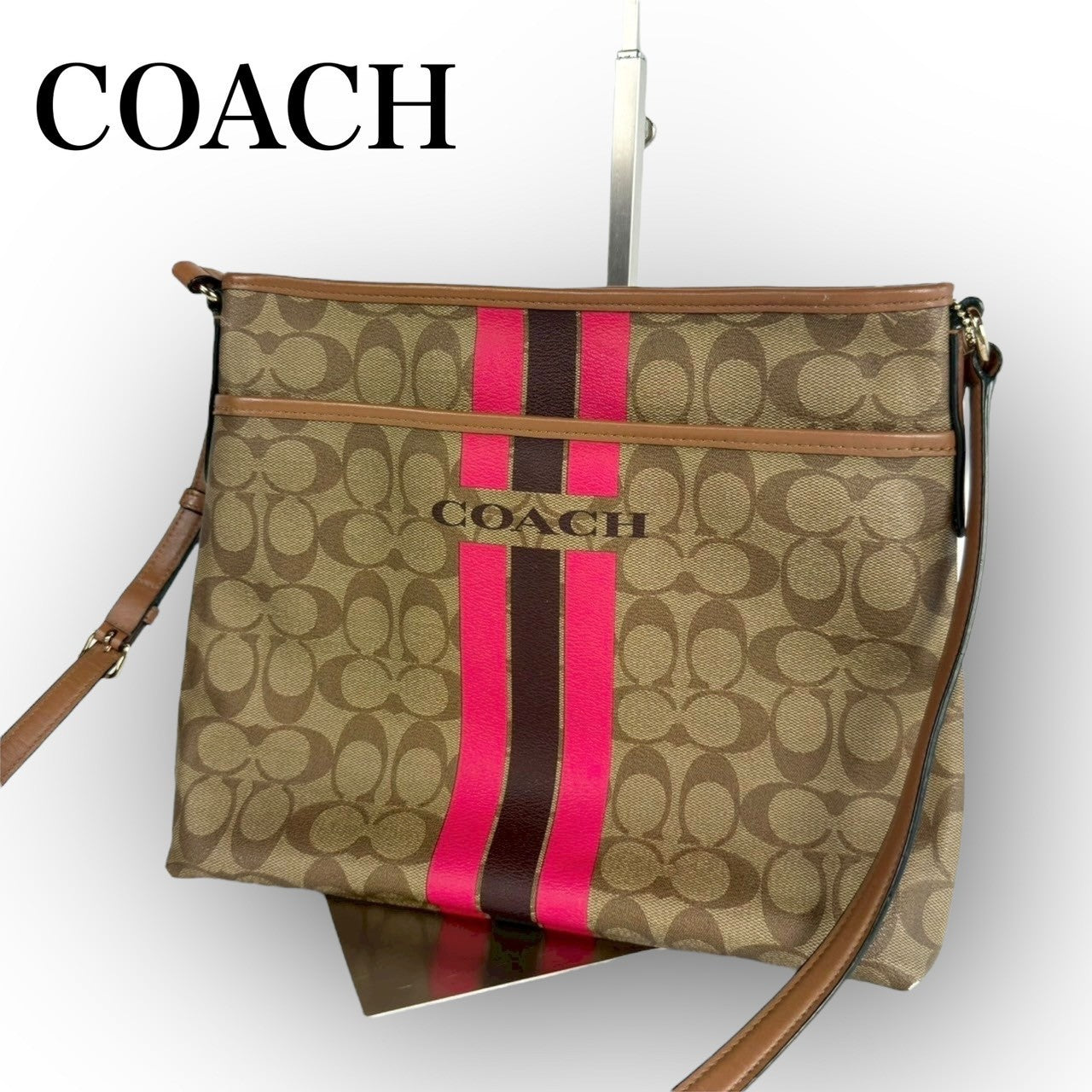 ９１ COACH コーチ ショルダーバッグ シグネチャー ブラウン J1677-F38402