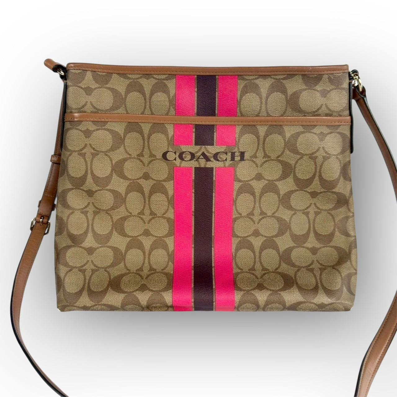 ９１ COACH コーチ ショルダーバッグ シグネチャー ブラウン J1677-F38402