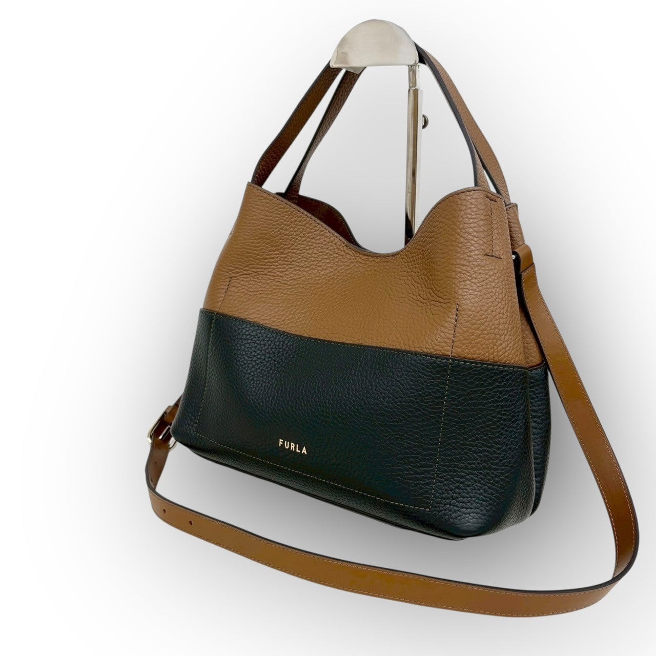 ９２ FURLA フルラ バイカラー レザー 2way ショルダーバッグ ブラウン×ブラック