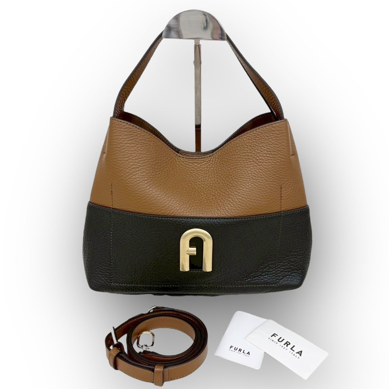 ９２ FURLA フルラ バイカラー レザー 2way ショルダーバッグ ブラウン×ブラック