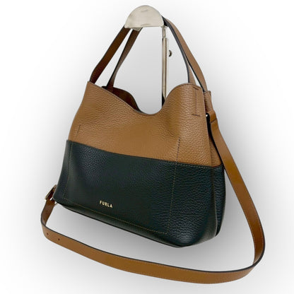 ９２ FURLA フルラ バイカラー レザー 2way ショルダーバッグ ブラウン×ブラック