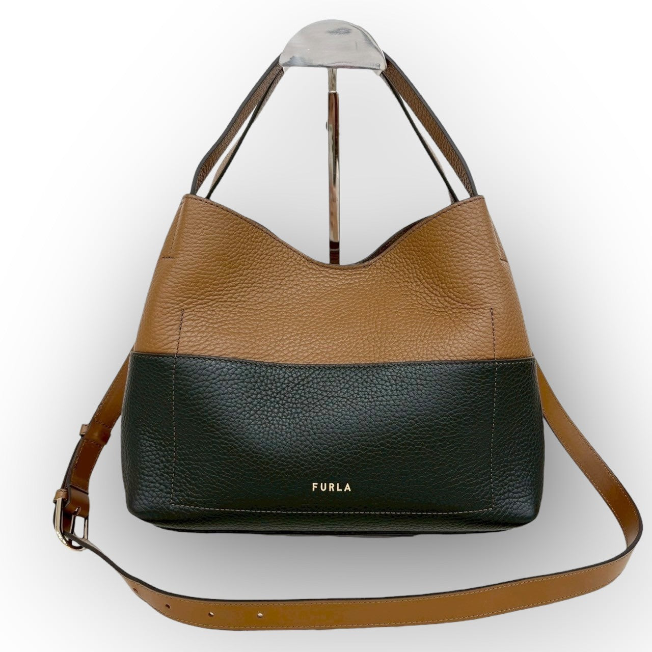 ９２ FURLA フルラ バイカラー レザー 2way ショルダーバッグ ブラウン×ブラック