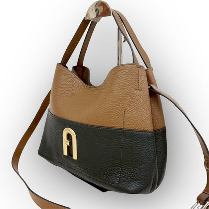 ９２ FURLA フルラ バイカラー レザー 2way ショルダーバッグ ブラウン×ブラック