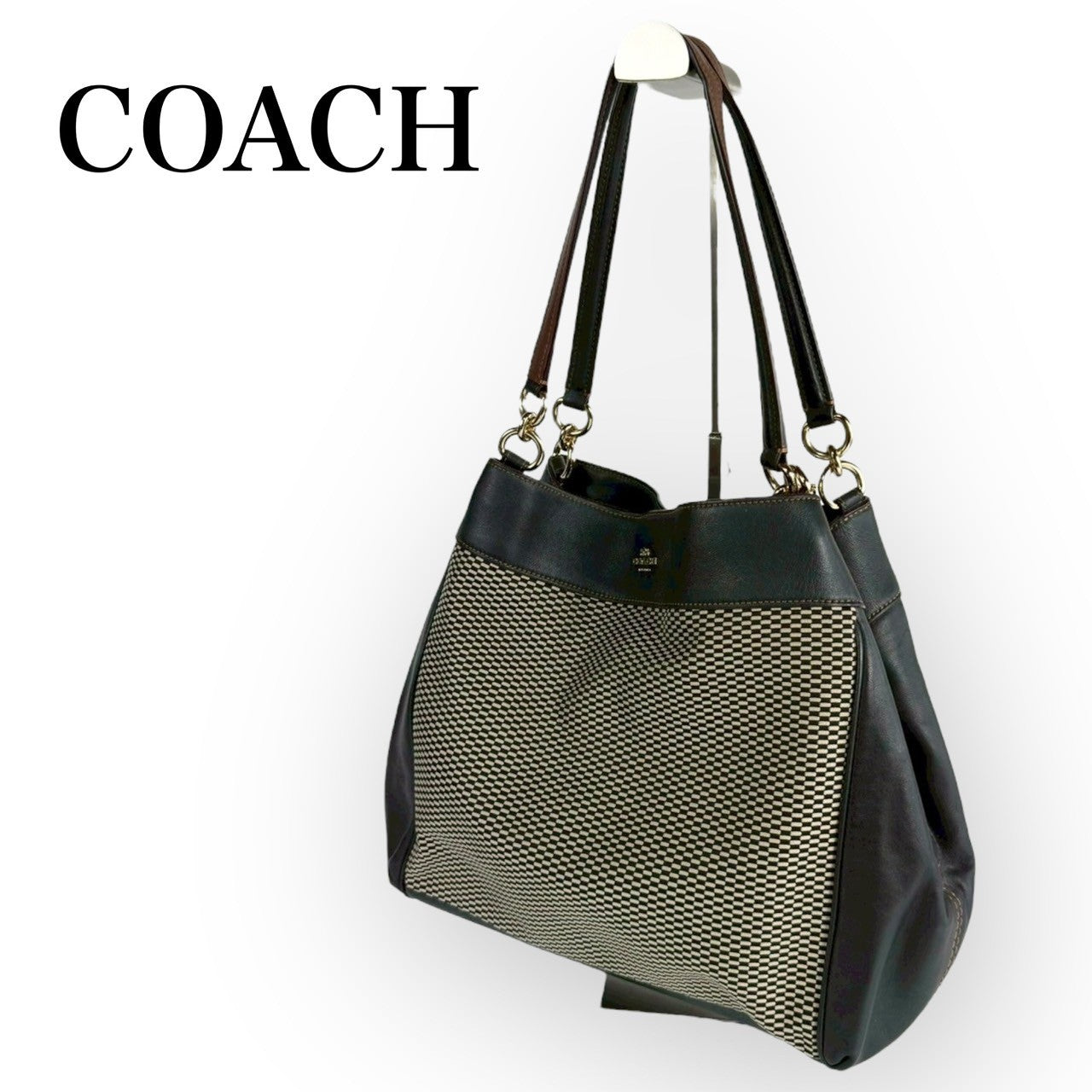 ９６ COACH コーチ トートバッグ ブラック×ベージュ×ブラウン D1857 F27575