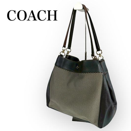 ９６ COACH コーチ トートバッグ ブラック×ベージュ×ブラウン D1857 F27575