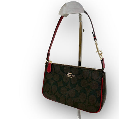 １０４ COACH コーチ ミニバッグ シグネチャー オールレザー ブラウン×レッド